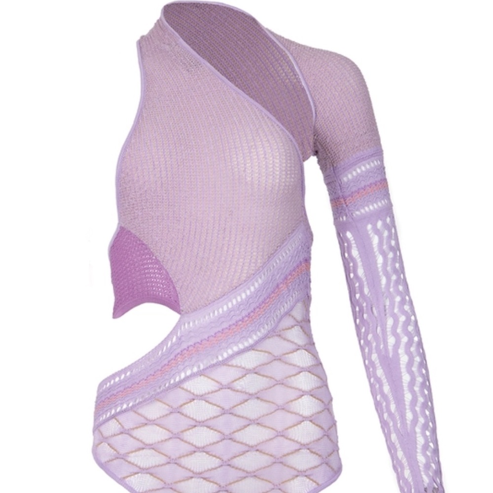Roberta Einer Dina Knit Purple Wrap Long Sleeve Bodysuit Top — image 7 of 8